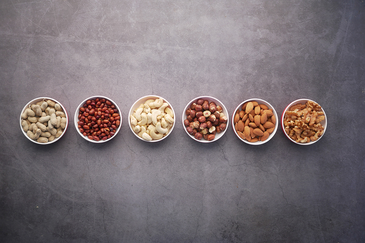 Bowls of healthy nuts